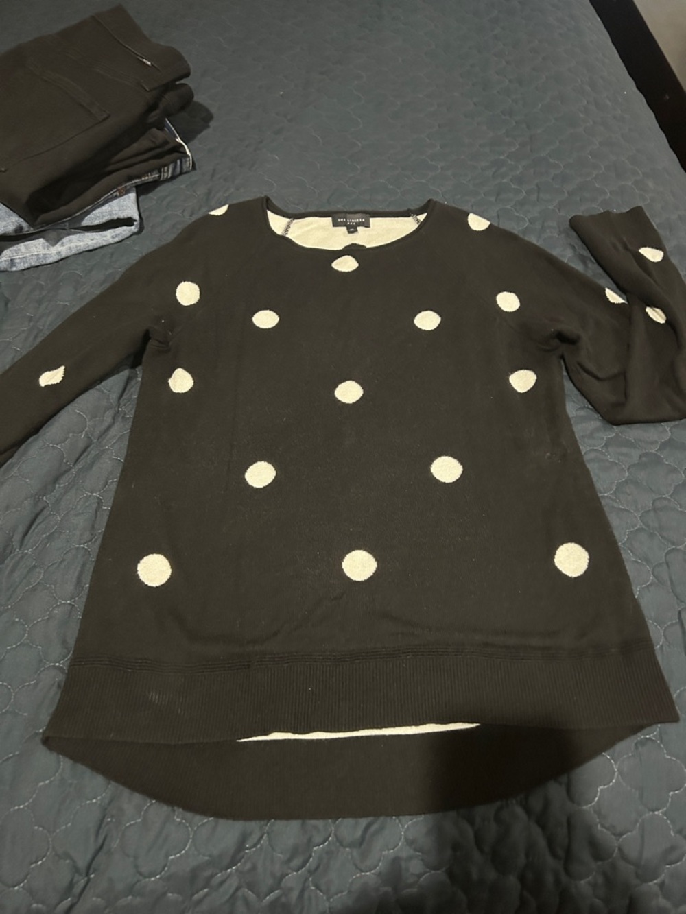 The Limited Black Sweater with Cream Polka Dots